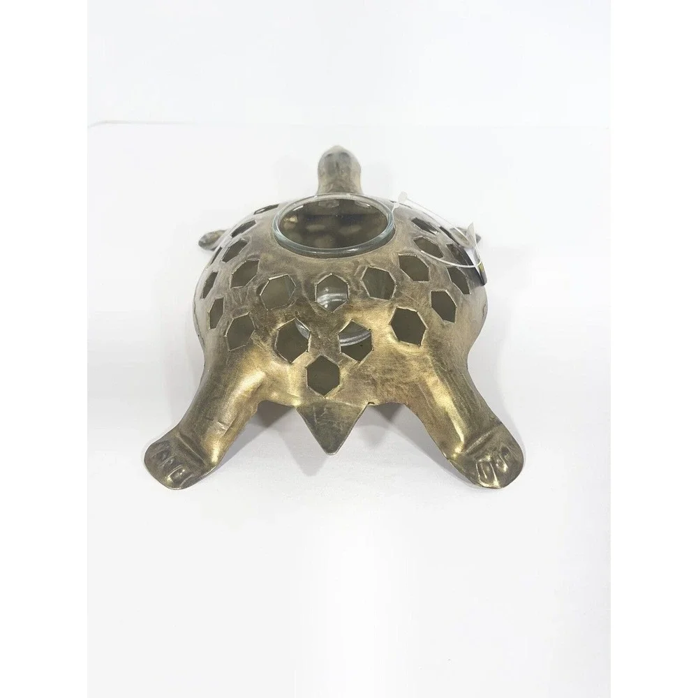 The Bombay Store Golden Brass Turtle Candle Holder Votive Rustic Boho With Tag